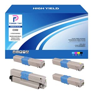 toner tap high yield for okidata c332dn mc363dn (4 pack bundle) 46508704 46508703 46508702 46508701 replacement compatible cartridges