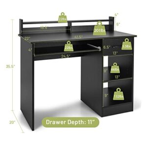 Tangkula Computer Desk with Drawer & Keyboard Tray, Modern Study Writing Desk with Desktop Hutch & Storage Shelves, Home Office Wooden PC Laptop Desk, Desk for Bedroom