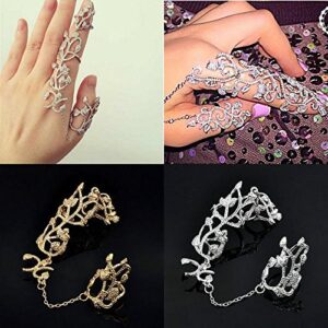 kittipong Punk Rock Gothic Gold Silver Double Full Finger Knuckle Armor Ring (Silver)