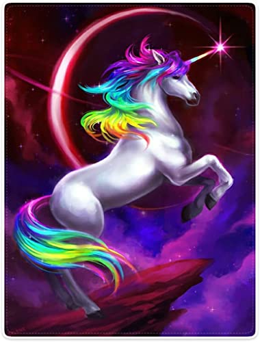 YISUMEI Warm Soft Cozy Plush Throw Fleece-Flannel Blanket 60"x80" Beautiful Unicorn Rainbow Nebula Moon