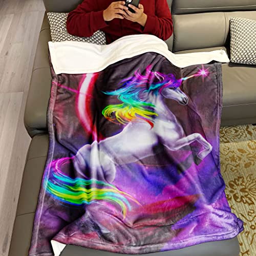 YISUMEI Warm Soft Cozy Plush Throw Fleece-Flannel Blanket 60"x80" Beautiful Unicorn Rainbow Nebula Moon