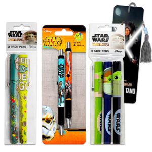 star wars pen set, 8 pc bundle - 7 deluxe star wars pens featuring baby yoda, luke skywalker, darth vader plus star wars bookmarks (star wars office supplies)
