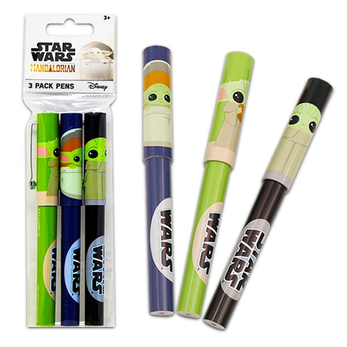 Star Wars Pen Set, 8 Pc Bundle - 7 Deluxe Star Wars Pens featuring Baby Yoda, Luke Skywalker, Darth Vader plus Star Wars Bookmarks (Star Wars Office Supplies)