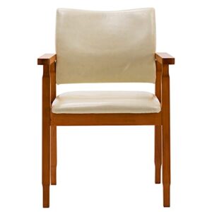 NOBPEINT Mid-Century Dining Side Chair with Faux Leather Seat in Tan, Arm Chair in Walnut,Set of 2