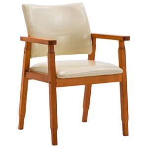 NOBPEINT Mid-Century Dining Side Chair with Faux Leather Seat in Tan, Arm Chair in Walnut,Set of 2