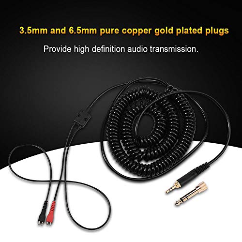 Coiled Headphone Cable with 3.5MM and 6.5MM Plug, Replacement Coiled Spring Stereo Audio Cable for HD25/560/540/480/430/250 Headphones