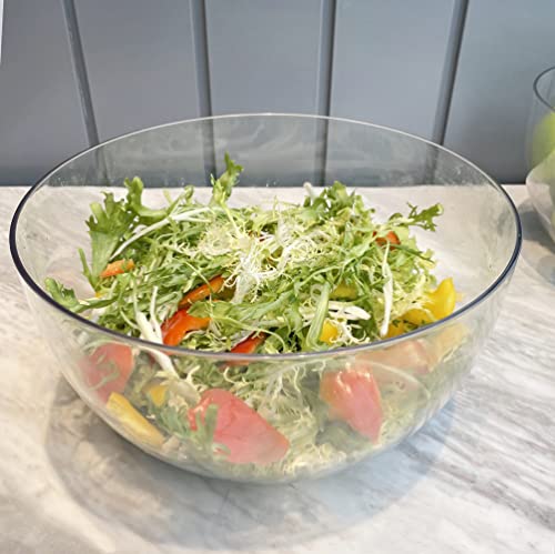 Qxbekmor Large Acrylic Salad Bowls and Serving Bowls, Great for Serving Salad, Popcorn, Chips, Dips, Condiments, Break-Resistant Set of 2, Clear 146 oz