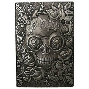 zywjuge embossed leather travel journals vintage handcraft embossed skull antique diary notebook (a5, silver)