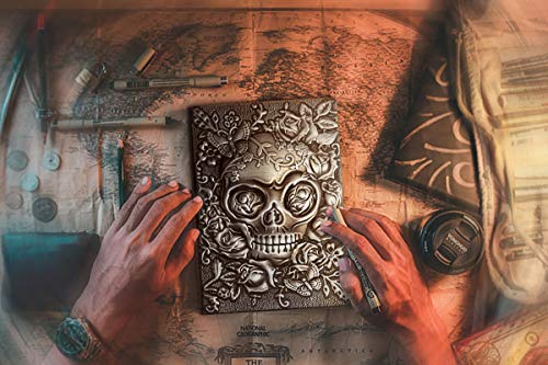 ZYWJUGE Embossed Leather Travel Journals Vintage Handcraft Embossed Skull Antique Diary Notebook (A5, Silver)