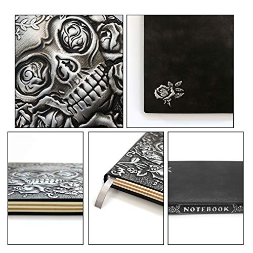 ZYWJUGE Embossed Leather Travel Journals Vintage Handcraft Embossed Skull Antique Diary Notebook (A5, Silver)