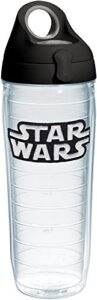 tervis star wars-logo insulated tumbler with emblem and black with gray lid, 24 oz water bottle, clear