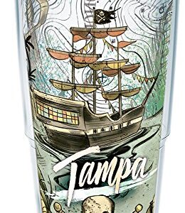 Tervis Florida-Tampa Pirate Insulated Tumbler with Wrap and Hunter Green Lid, 24 oz, Clear