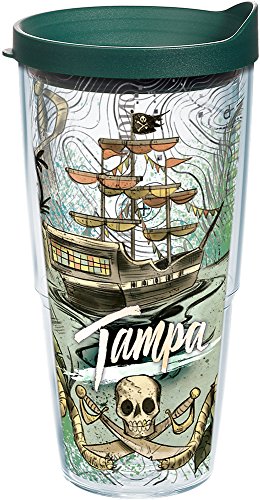 Tervis Florida-Tampa Pirate Insulated Tumbler with Wrap and Hunter Green Lid, 24 oz, Clear