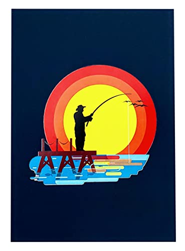 iGifts And Cards Fisherman 3D Pop Up Greeting Card - Happy Birthday Dad, Gone Fishing Retirement, Fathers Day Fishing, Thank You Fisherman, Get Well Grandpa, Son, Friend - 5x7