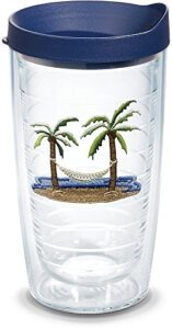 tervis palm tree & hammock scene insulated tumbler, 1 count (pack of 1), navy lid
