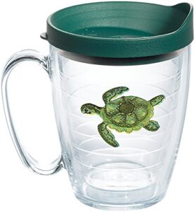 tervis green turtle insulated tumbler with emblem and hunter lid, 16oz mug, clear