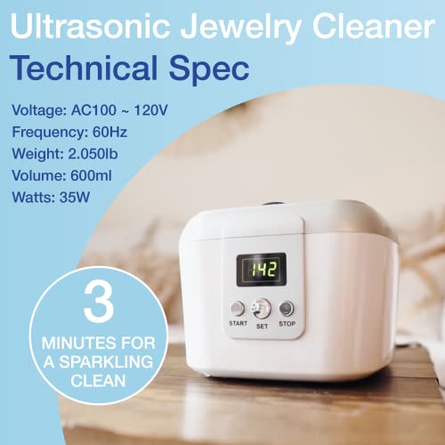 Ultrasonic Jewelry Cleaner Kit - New Premium Cleaning Machine and Liquid Cleaner Solution Concentrate - Digital Sonic Cleanser for Watchbands Jewelry, Silver and More