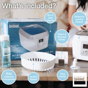 Ultrasonic Jewelry Cleaner Kit - New Premium Cleaning Machine and Liquid Cleaner Solution Concentrate - Digital Sonic Cleanser for Watchbands Jewelry, Silver and More