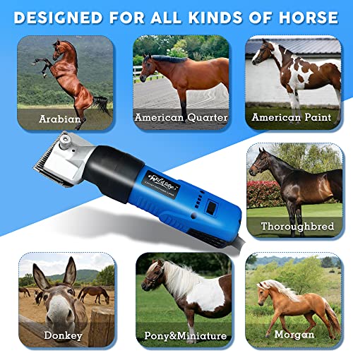 Wild Edge Horse Clipper, Heavy-Duty Light-Weight Professional Equine Horse Clipper and Grooming Kit for Donkey, Pony, Cattle