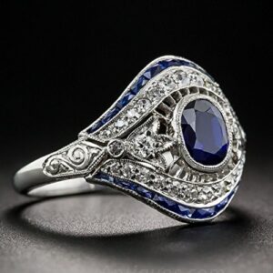 preeyanan Antique 10Kt White Gold Filled Blue Sapphire Ring Wedding Women Jewelry Sz 6-10 (7)