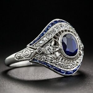 preeyanan antique 10kt white gold filled blue sapphire ring wedding women jewelry sz 6-10 (7)