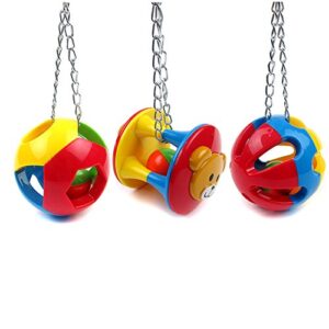 hypeety parrot colorful ball toys with bell cage hanging chewing string for parakeet conure cockatiel small medium birds (a+b+c)