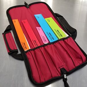 5 Pocket Padded Chef Knife Case Roll with 5 pc. Edge Guards (Red 5 Pocket bag w/5pc Multi-Color Edge guards)