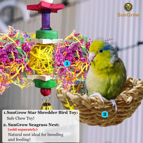 SunGrow Parakeet Toy, Brightly Colored Hanging Toy Made of Rattan, Wood and Shredded Paper, for Small and Medium Parrots, Cockatiels, Lovebirds and Finches (1 Piece)