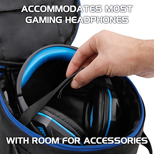 ENHANCE Portable Headphone Case for Wired & Wireless Headsets - Universal Headset Case Compatible with Playstation, Beats, Bose & Gaming Headphones - Accessory Storage, Strap & Carrying Handle - Blue