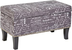 first hill fhw endora rectangular fabric storage ottoman with script-style pattern - storm grey