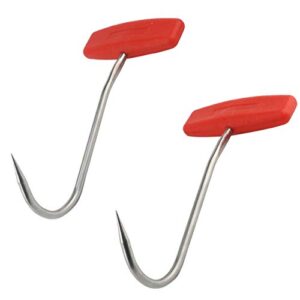 tinsow 2pcs meat hooks for butchering,t shaped boning hooks with handle 6 inch stainless steel butcher shop tool kit (orange x2)