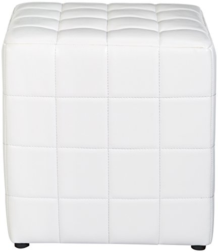 FIRST HILL FHW Altair Square Faux-Leather Ottoman - Moonlight White