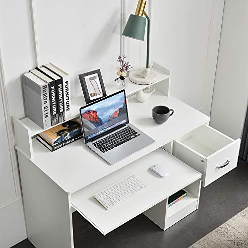 ROCKPOINT Axess White Computer Keyboard Tray and Drawer Small Home Office Bedroom, Homework and School Studying Writing Desk for Student with Storage