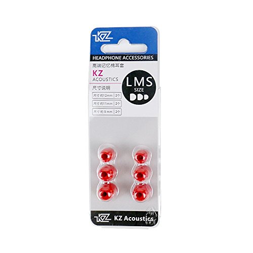 KZ 3 Pairs Memory Foam Noise Cancelling Eartips for in Ear Earphones Earbuds, S M L, Red