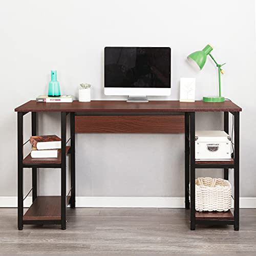 soges Home Office Desk 55 inches Computer Desk, Storage Desk Morden Style with Open Shelves Worksation, Walnut DZ012-140-WA