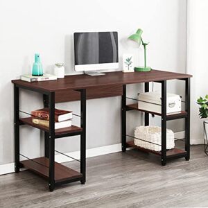 soges Home Office Desk 55 inches Computer Desk, Storage Desk Morden Style with Open Shelves Worksation, Walnut DZ012-140-WA