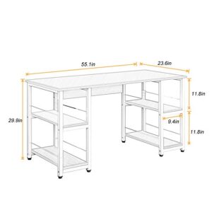 soges Home Office Desk 55 inches Computer Desk, Storage Desk Morden Style with Open Shelves Worksation, Walnut DZ012-140-WA
