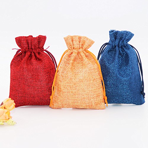 SumDirect Small Burlap Gift Bags - 20Pcs 4x6inch Mixed Color Jewelry Pouches with Drawstring, Reusable Linen Gift Bags for Wedding, Party, Valentine, Christmas