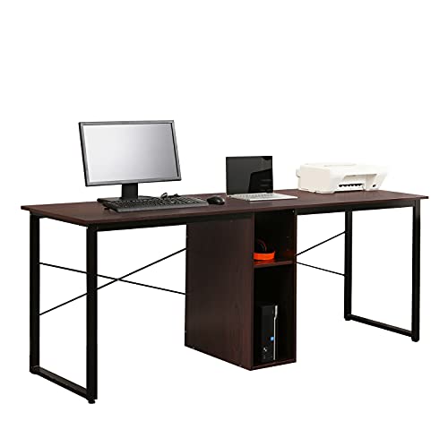 soges 2 Person Home Office Desk,78 inches Large Double Workstation Desk, Writing Desk for Two People, Craft Table with Storage, Walnut HZ011-200-WA