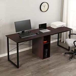 soges 2 Person Home Office Desk,78 inches Large Double Workstation Desk, Writing Desk for Two People, Craft Table with Storage, Walnut HZ011-200-WA