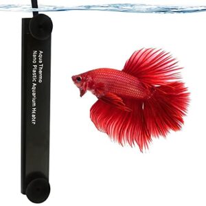 sungrow halfmoon betta heater, 10 watts, for small tanks, fully submersible aquarium heater, automatically reaches preset temperature, energy-efficient heating module, suction cups included