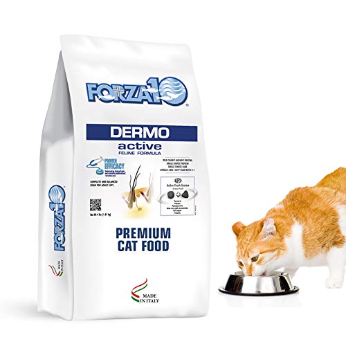 Forza10 Active Dermo Support Diet Dry Cat Food, Dry Cat Food Sensitive Stomach and Skin for Adult Cats, Fish Flavor Cat Food for Skin, Omega 3 and 6 for Healthy Skin and Coat, 4 Pound Bag