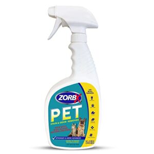 zorbx pet stain and odor eliminator for strong odor - dual action natural enzymes pet odor neutralizer & stain remover for dog & cat urine | carpet cleaner spray - 24 fl oz