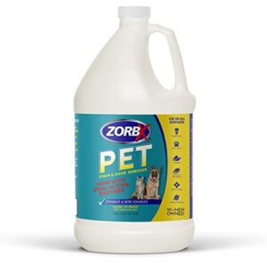 zorbx pet stain and odor eliminator for strong odor - dual action natural enzymes pet odor neutralizer & stain remover for dog & cat urine | carpet cleaner spray - 128 fl oz (1 gallon)