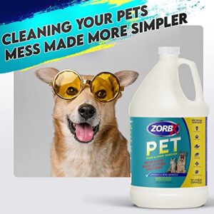 ZORBX Pet Stain and Odor Eliminator for Strong Odor - Dual Action Natural Enzymes Pet Odor Neutralizer & Stain Remover for Dog & Cat Urine | Carpet Cleaner Spray - 128 FL Oz (1 Gallon)