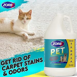 ZORBX Pet Stain and Odor Eliminator for Strong Odor - Dual Action Natural Enzymes Pet Odor Neutralizer & Stain Remover for Dog & Cat Urine | Carpet Cleaner Spray - 128 FL Oz (1 Gallon)