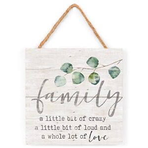p. graham dunn white 7 x 7 inch wood pallet wall hanging sign, family little crazy loud lot of love