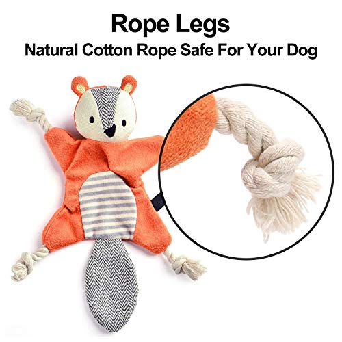 Vitscan Stuffless Dog Toys for Puppy, Crinkle Squeaky Dog Chew Toys Squirrel Plush Dog Toy with Rope Knots for Small Dogs (Squirrel)