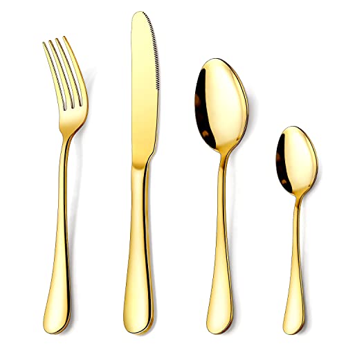 Gold Silverware Set, OGORI 24-Piece Gold Forged Stainless Steel Flatware Set, Service of 6