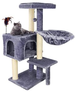 aiwikide 002g cat tree has scratching toy with a ball activity centre cat tower furniture jute-covered scratching posts grey …